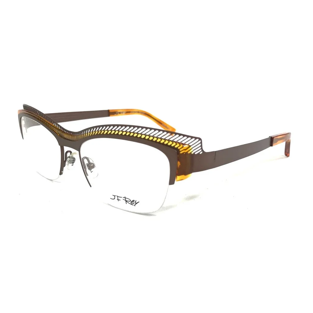 J.F. Rey Eyeglasses Frames JF2574 9550 Brown Orange Cat Eye Half Rim 54-17-136